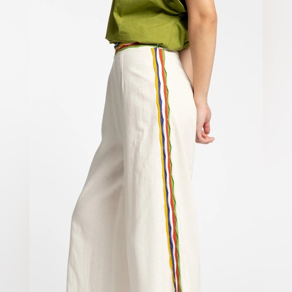 Frances Valentine linen palazzo pants with colorful trim - Picture 1 of 5